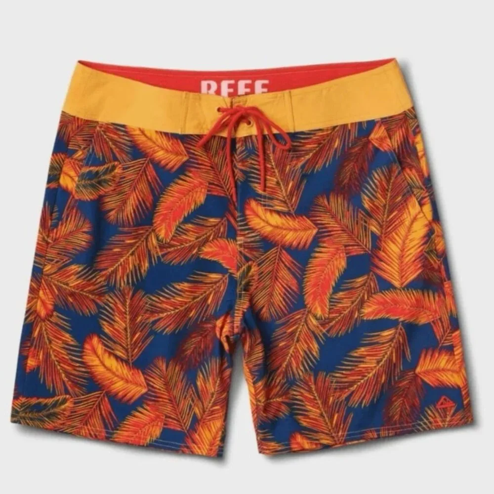NWT Reef Harrison Board Shorts 38 Palm Print Surf Insignia Blue Swim Shorts